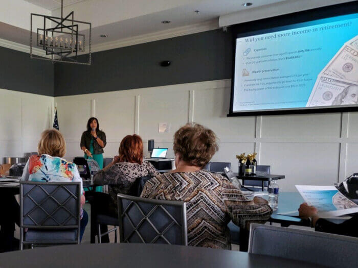 Stephanie Carreras speaks on retirement strategies for women at the seminar in Spring Hill