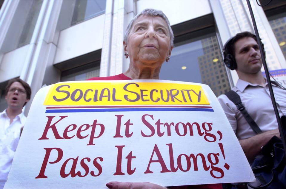 A protester demonstrates in support for Social Security