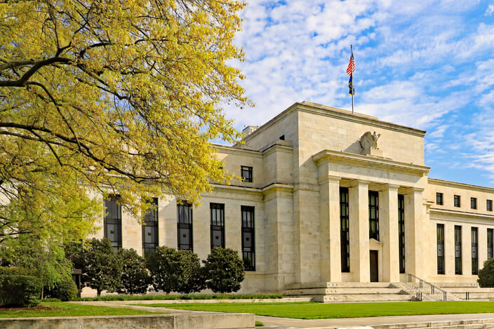 The Federal Reserve building in spring